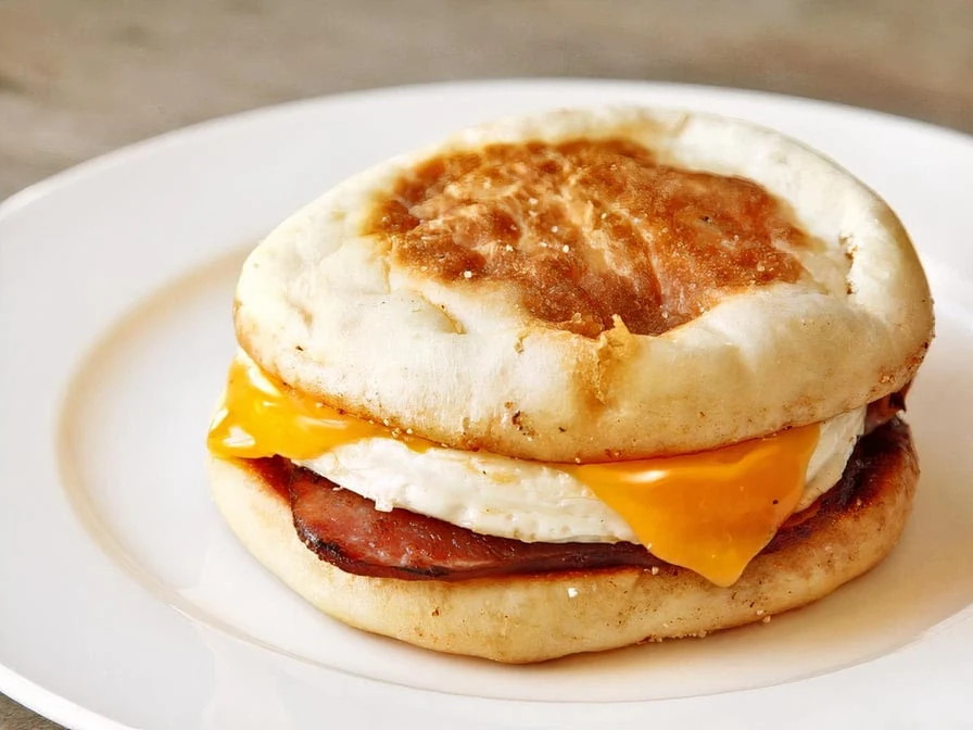 Sausage, egg & cheese on a toasted English muffin
