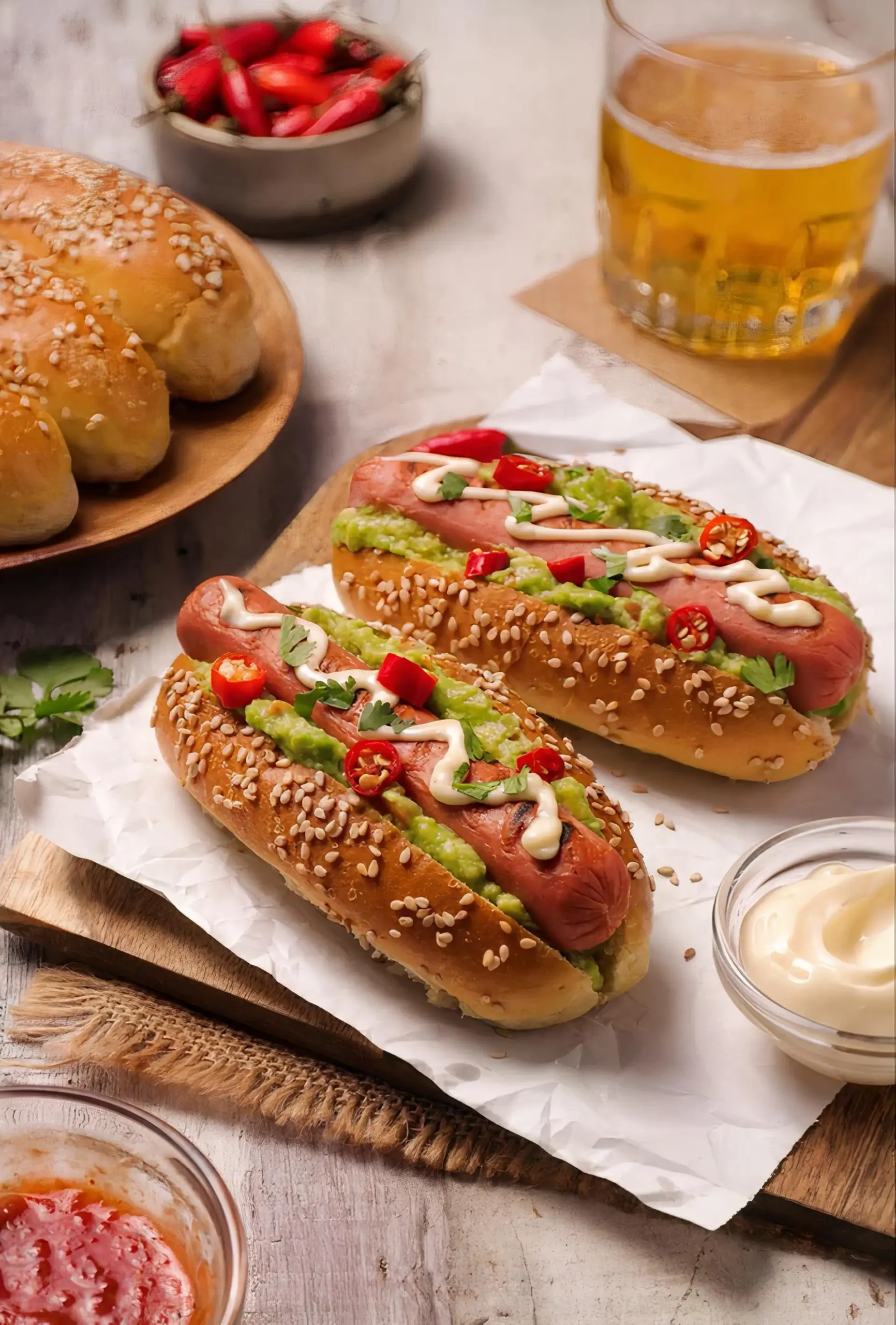 Hot dogs with toppings from Strathmore Bagel Cafe