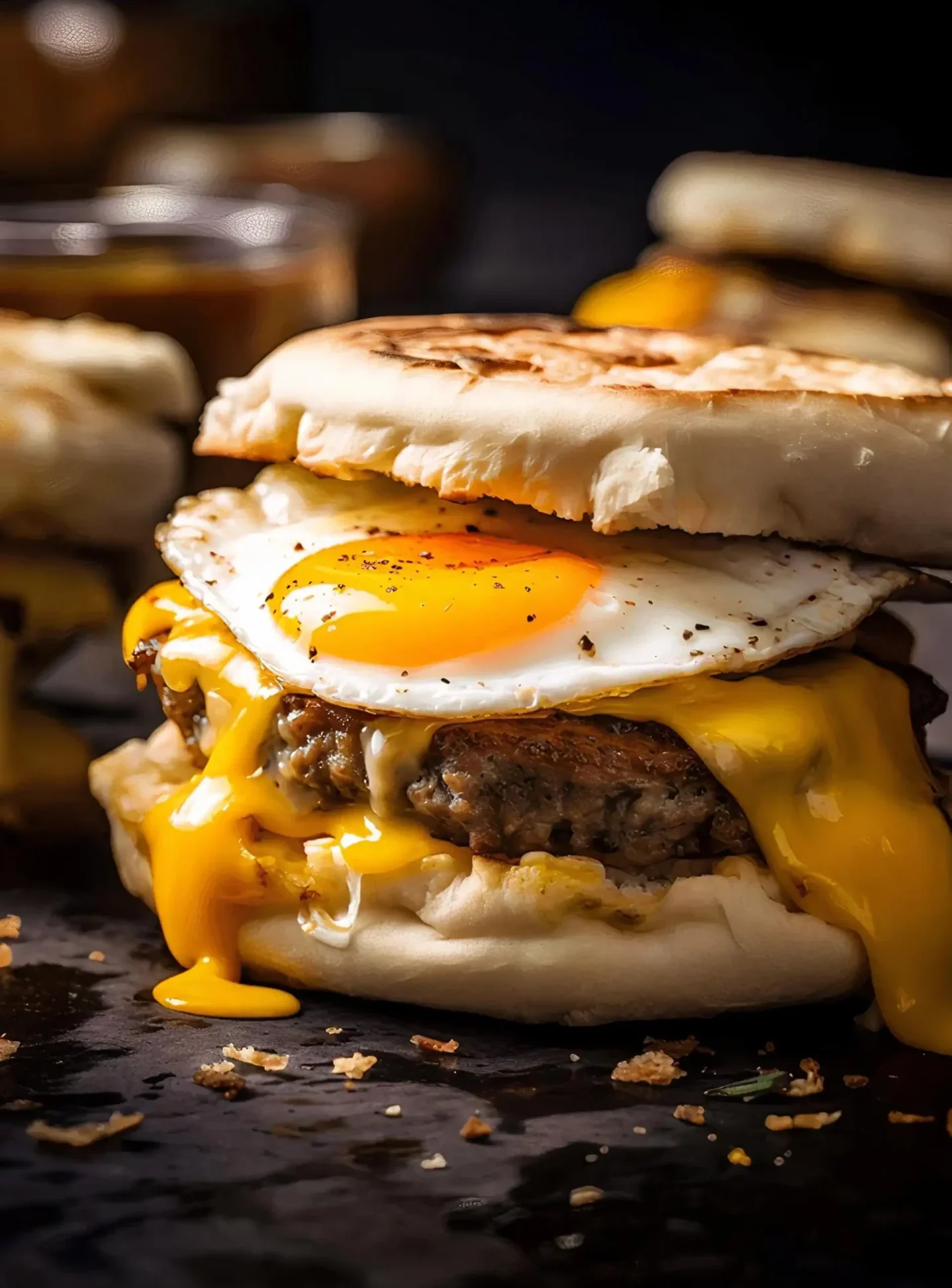 Sausage, egg & cheese on a toasted English muffin